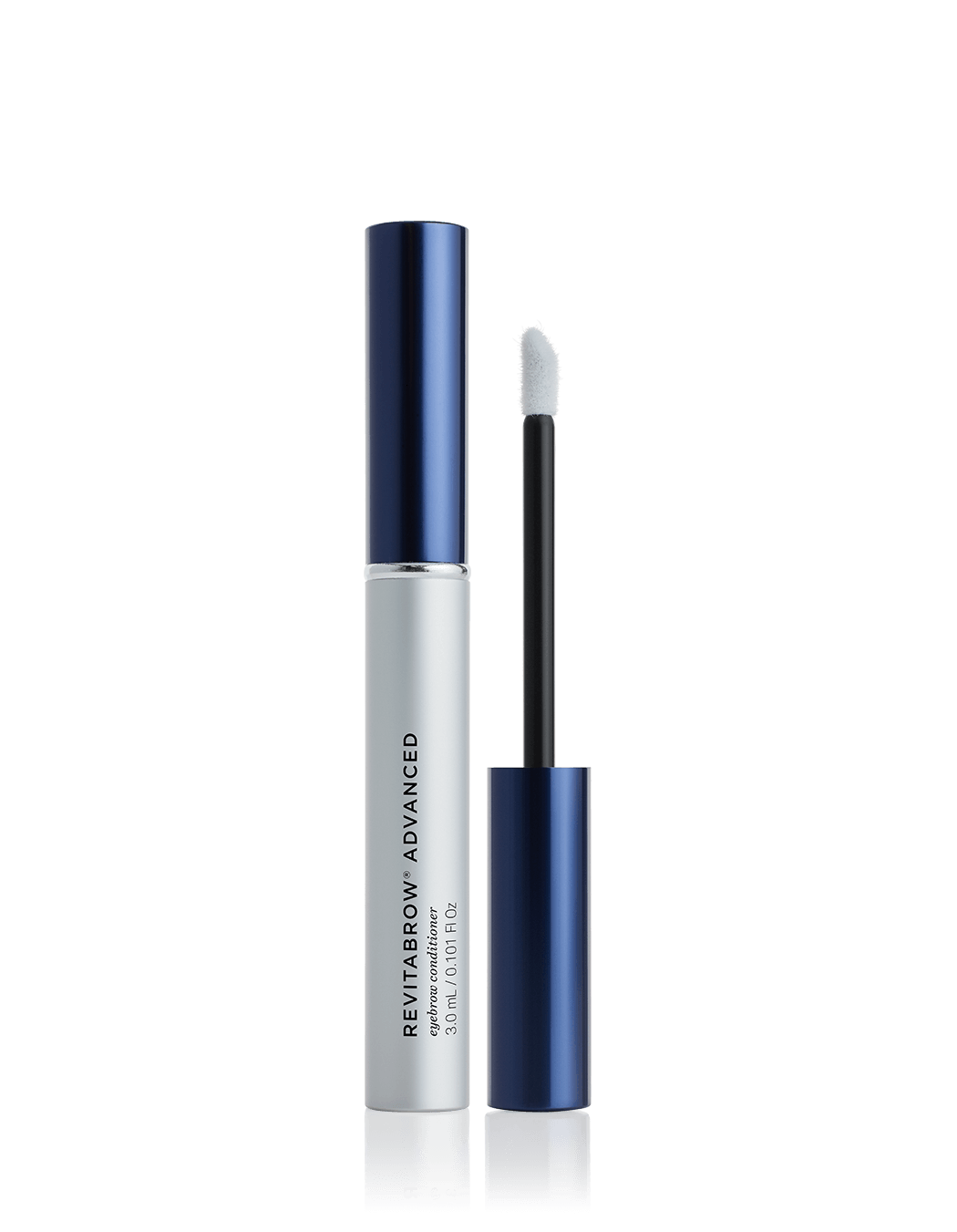 A bottle of RevitaBrow Advanced eyebrow conditioning serum with a applicator wand, isolated on a white background.